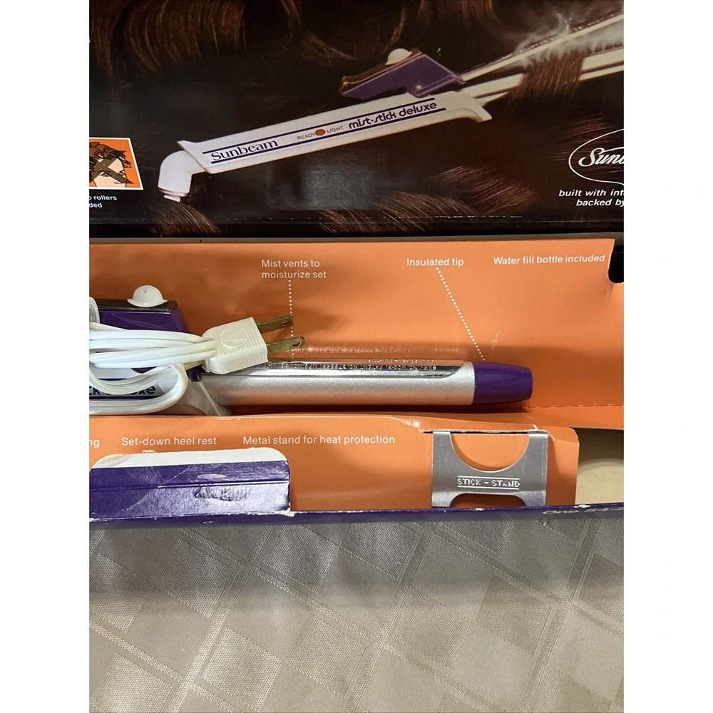 SUNBEAM MIST STICK CURLER STYLER 54-28 WC2 1973 EUC Vintage Warranty Card Tested